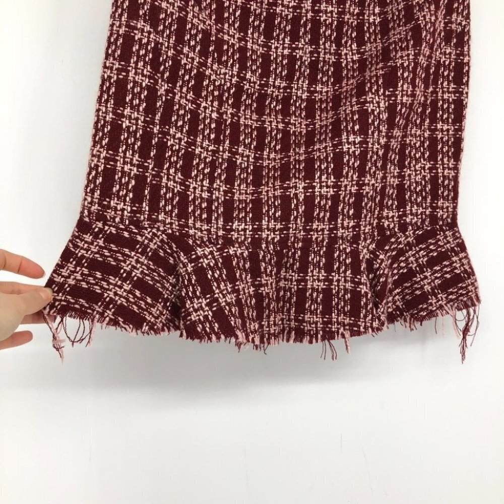 Guess Vintage red white 100% acrylic plaid knit ruffle hem mini skirt - Picture 10 of 13
